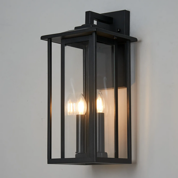 Dersingham IP54 Large Exterior Wall Light in Satin Black with Clear Glass