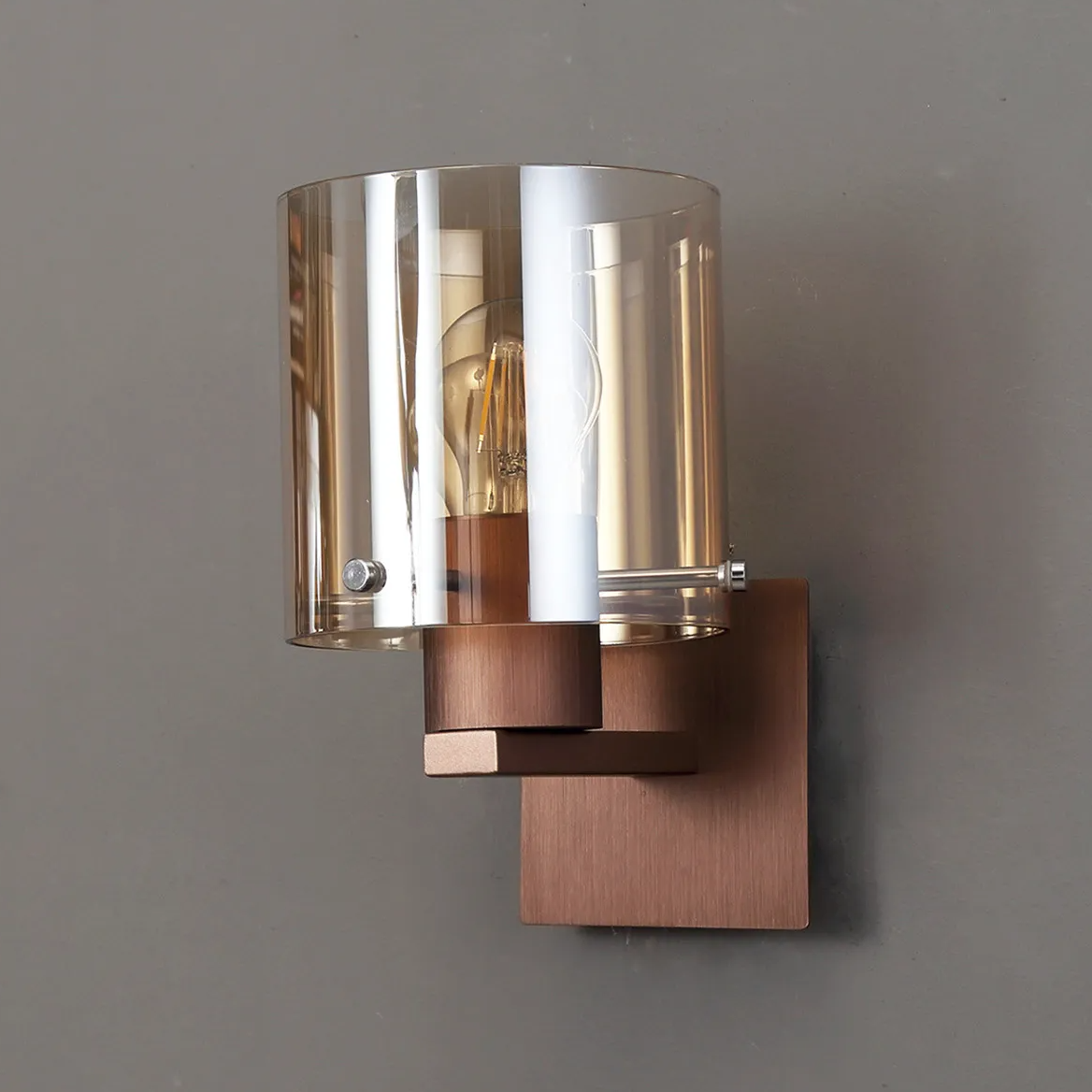 Belstone Switched Wall Light in Mocha with Amber Glass