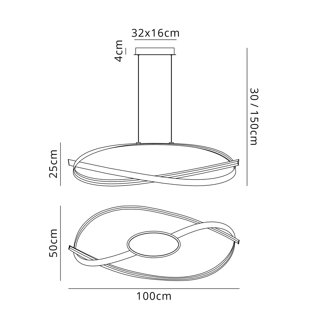 Amble Loop Dimmable LED Linear Pendant in Gold