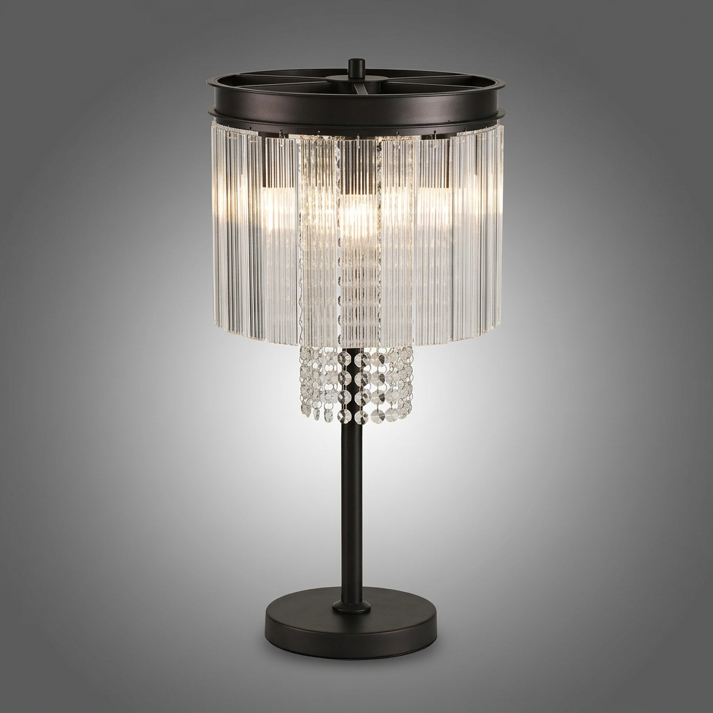 Beesands Table Lamp in Brown Oxide with Clear Fluted Glass and Crystals