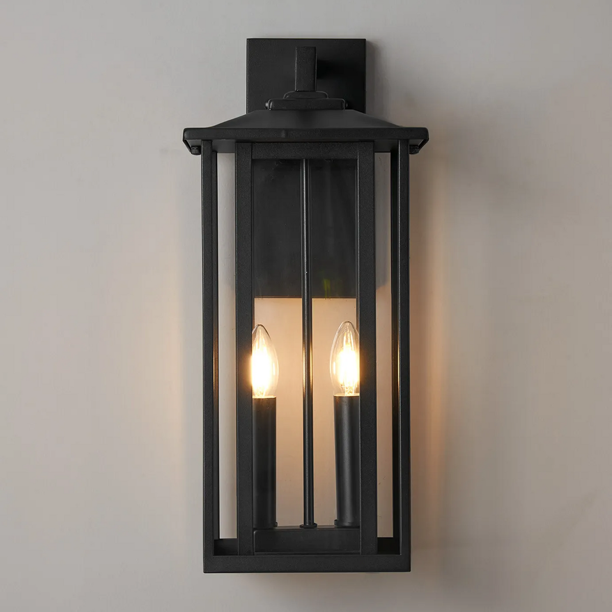 Dersingham IP54 Large Exterior Wall Light in Satin Black with Clear Glass