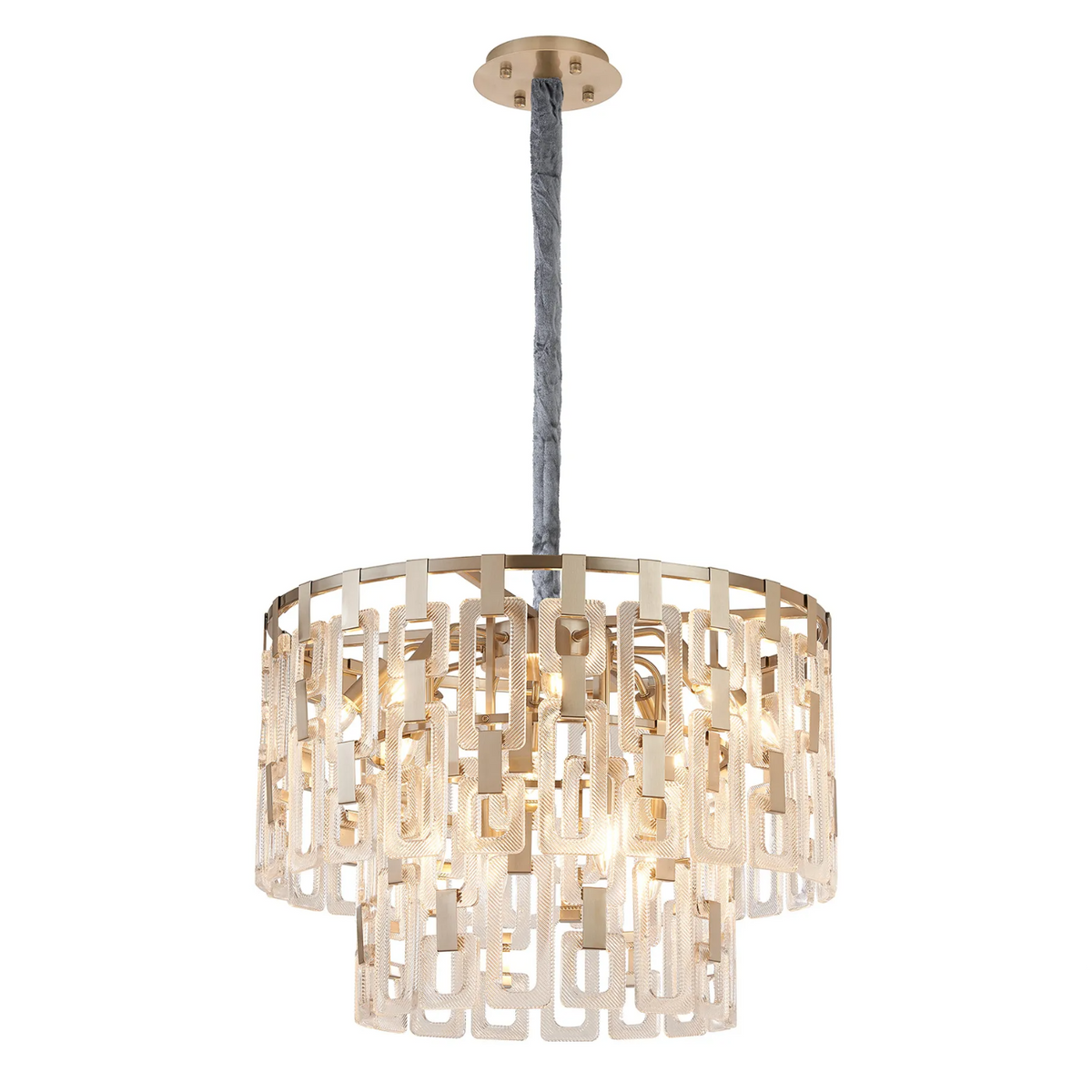 Heptonstall 620mm Two Tier Round Pendant in Satin Nickel with Clear Glass