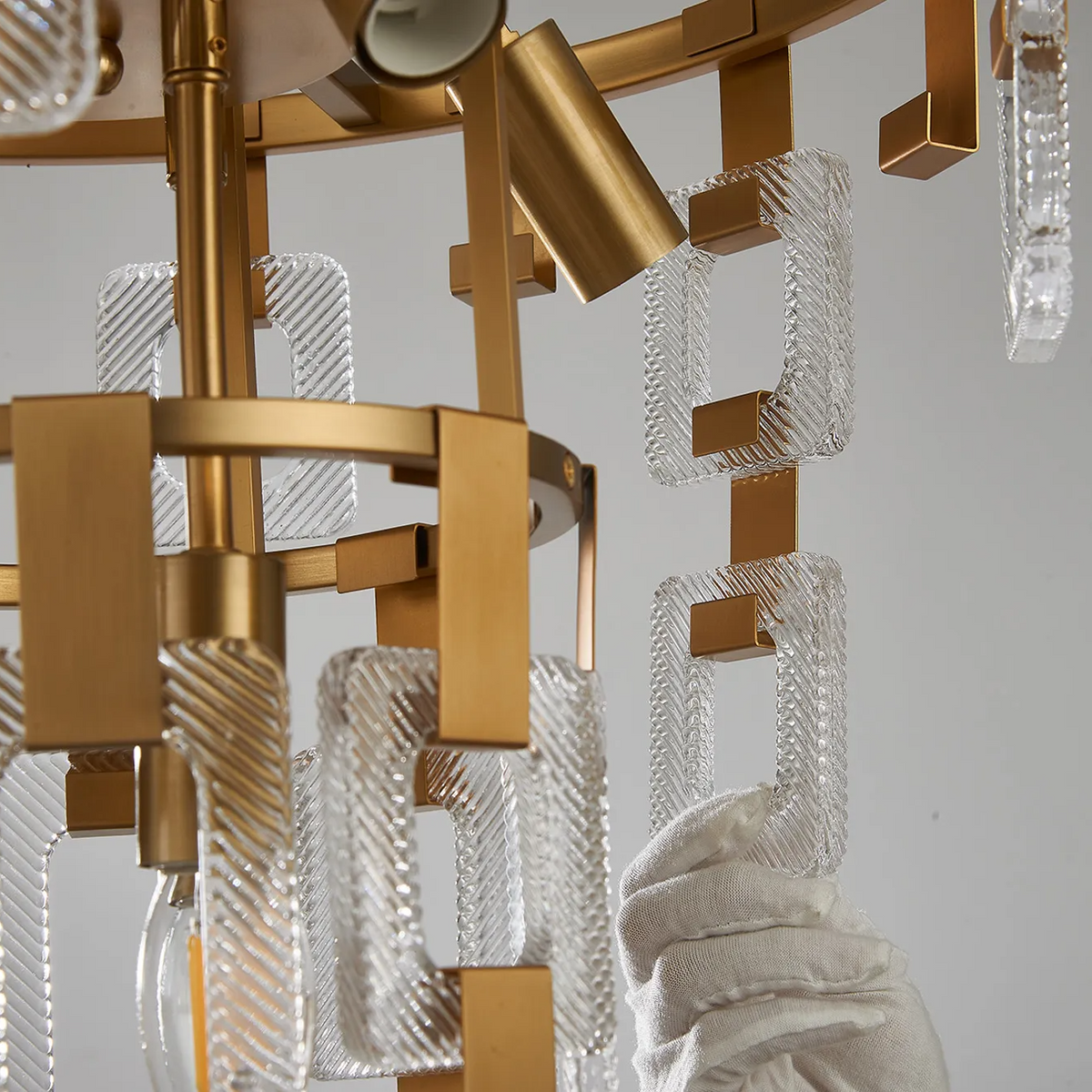 Heptonstall 410mm Two Tier Round Pendant in Matt Gold with Clear Glass