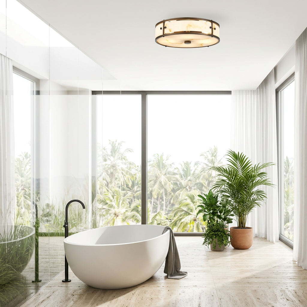 Scarva IP44 400mm Round Ceiling Light in Bronze with Brown Faux Alabaster