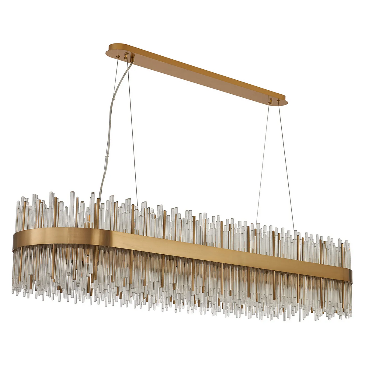 Rectangular chandelier with gold frame and clear glass rods