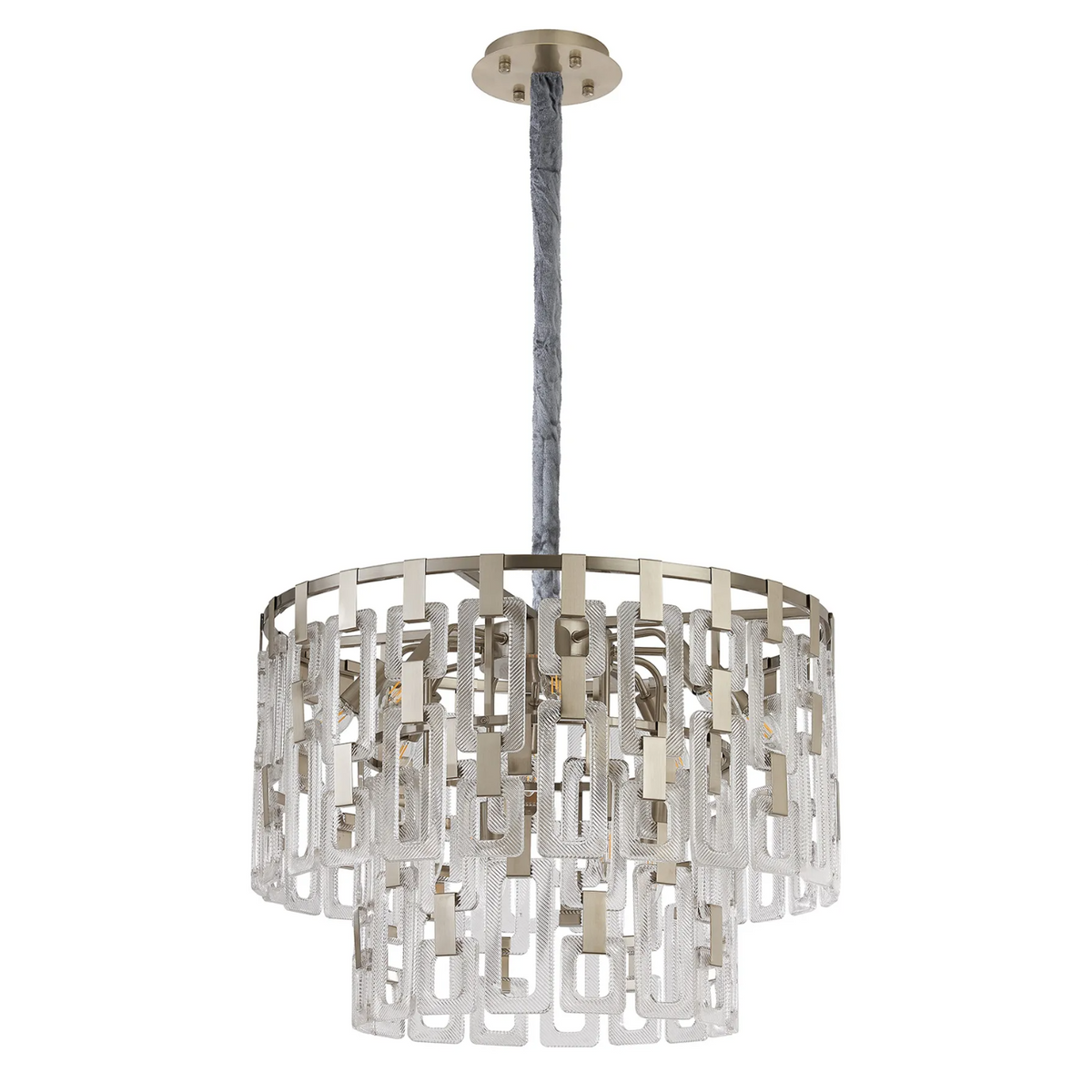 Heptonstall 620mm Two Tier Round Pendant in Satin Nickel with Clear Glass