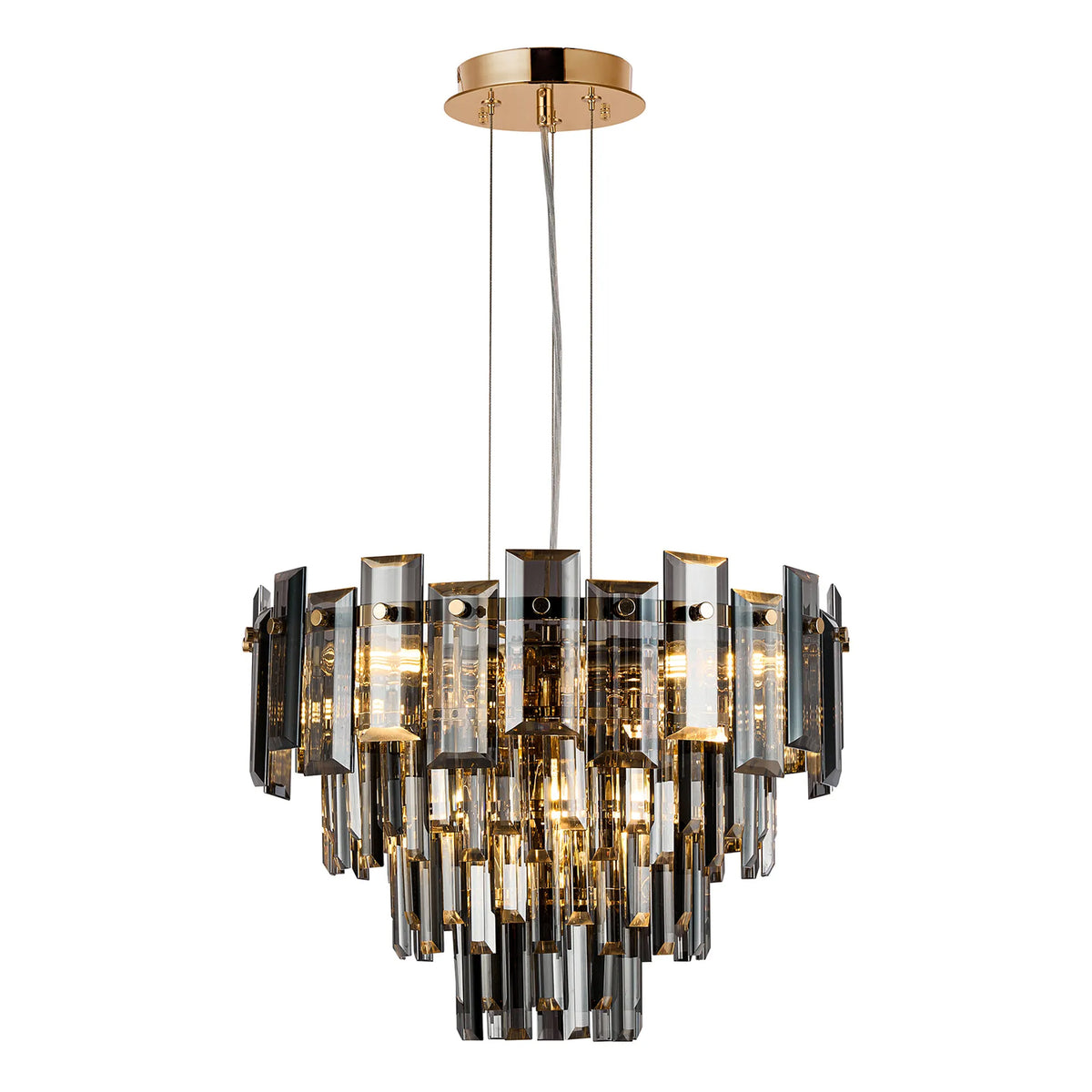 Velator 410mm Pendant in French Gold with Smoked Crystal Glass