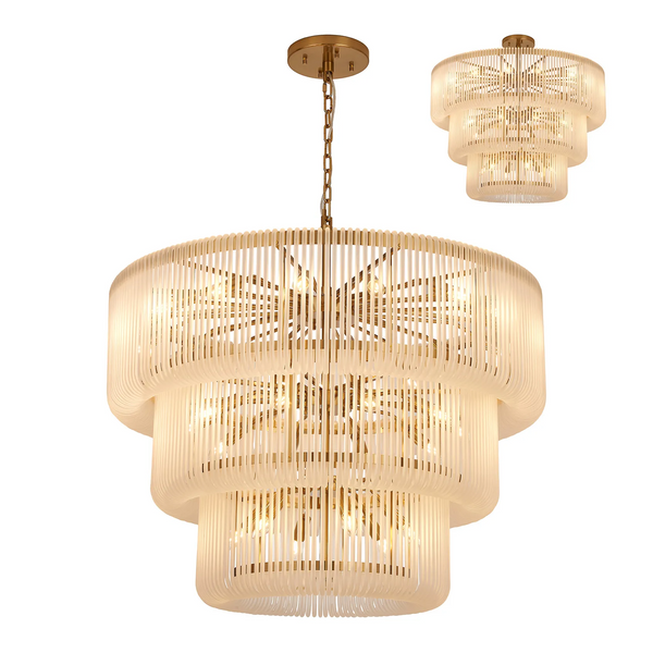 Jevington 1000mm Three Tier Pendant or Semi Flush in Brass with Frosted Glass