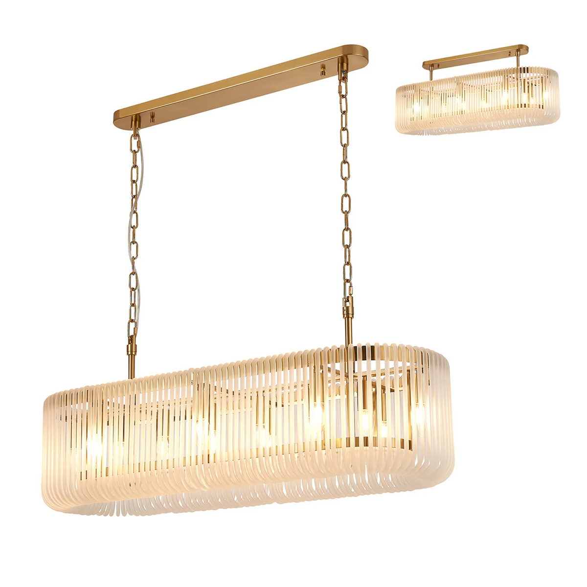 Jevington 1000mm Linear Pendant in Brass with Frosted Glass