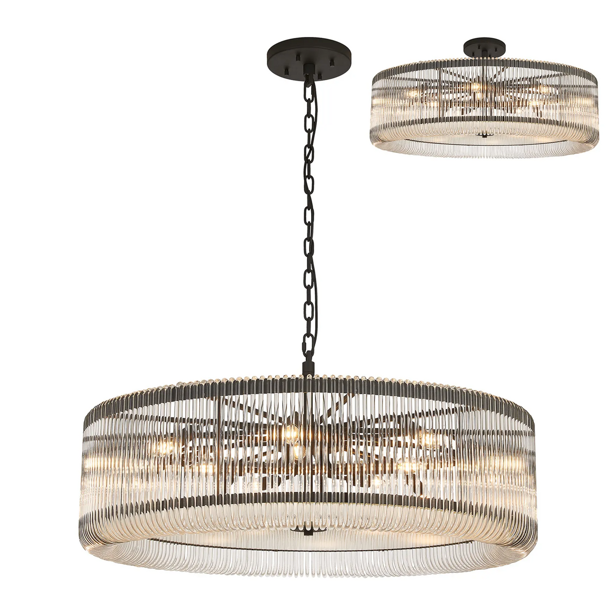 Jevington 1000mm Pendant or Semi Flush in Black with Clear Glass