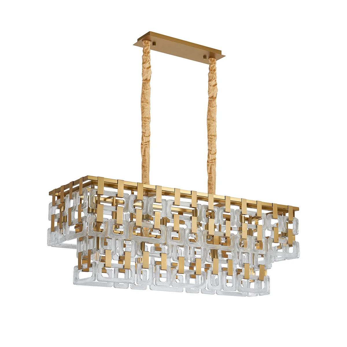 Heptonstall 1000mm Two Tier Linear Pendant in Matt Gold with Clear Glass