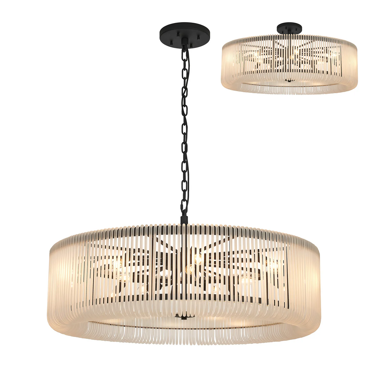 Jevington 1000mm Pendant or Semi Flush in Black with Frosted Glass