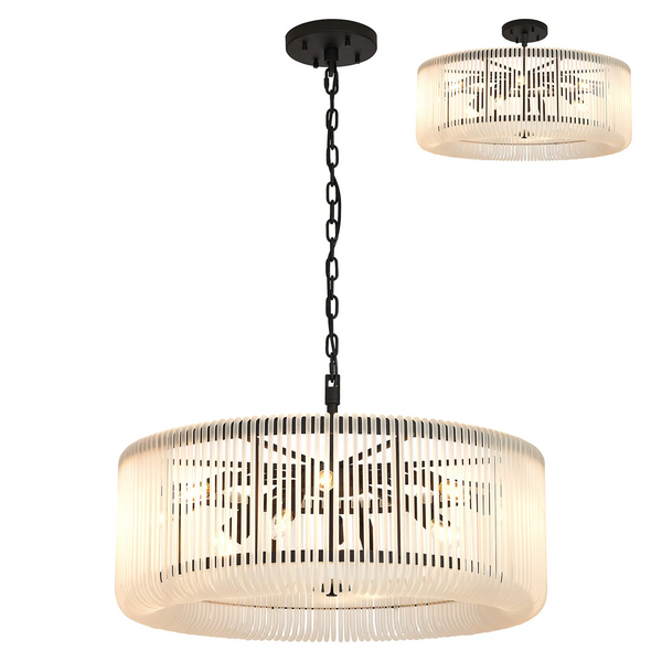 Jevington 780mm Pendant or Semi Flush in Black with Frosted Glass