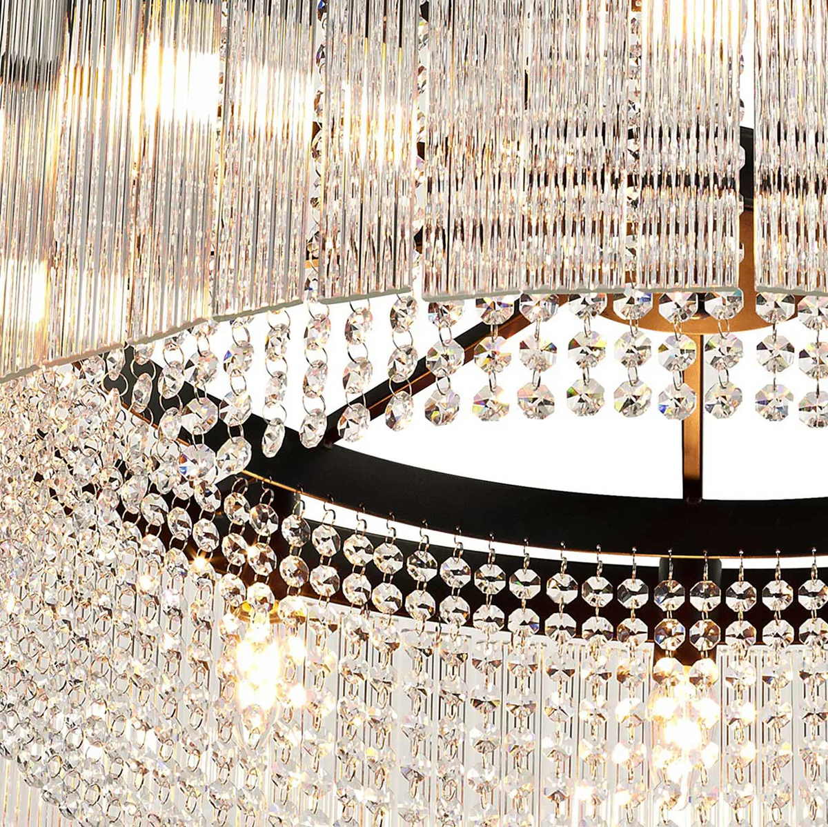 Beesands 800mm Pendant or Semi Flush in Brown Oxide with Clear Fluted Glass and Crystals