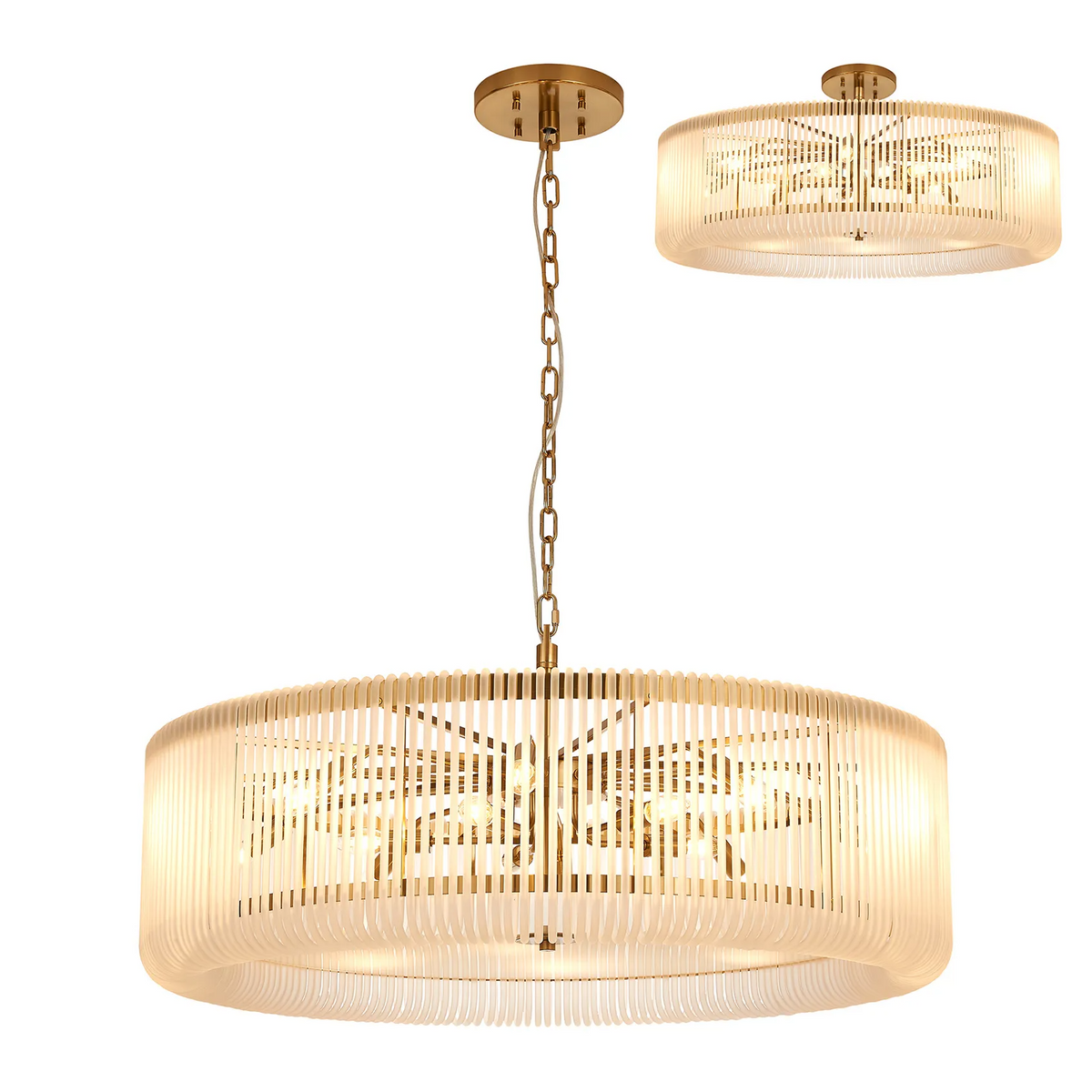 Jevington 1000mm Pendant or Semi Flush in Brass with Frosted Glass