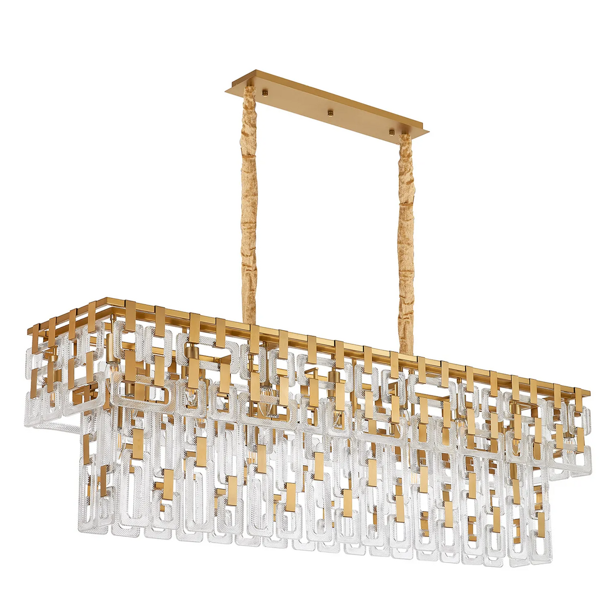 Heptonstall 1500mm Two Tier Linear Pendant in Matt Gold with Clear Glass