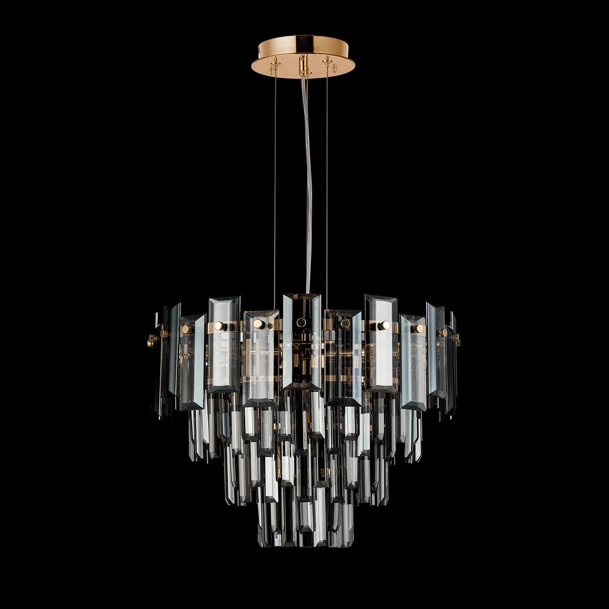 Velator 410mm Pendant in French Gold with Smoked Crystal Glass