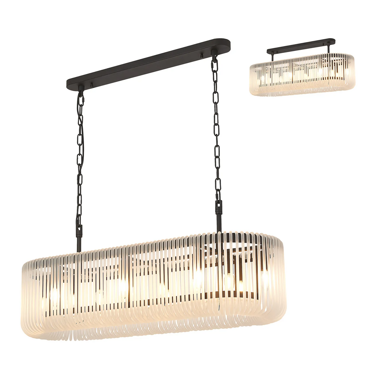Jevington 1000mm Linear Pendant in Black with Frosted Glass