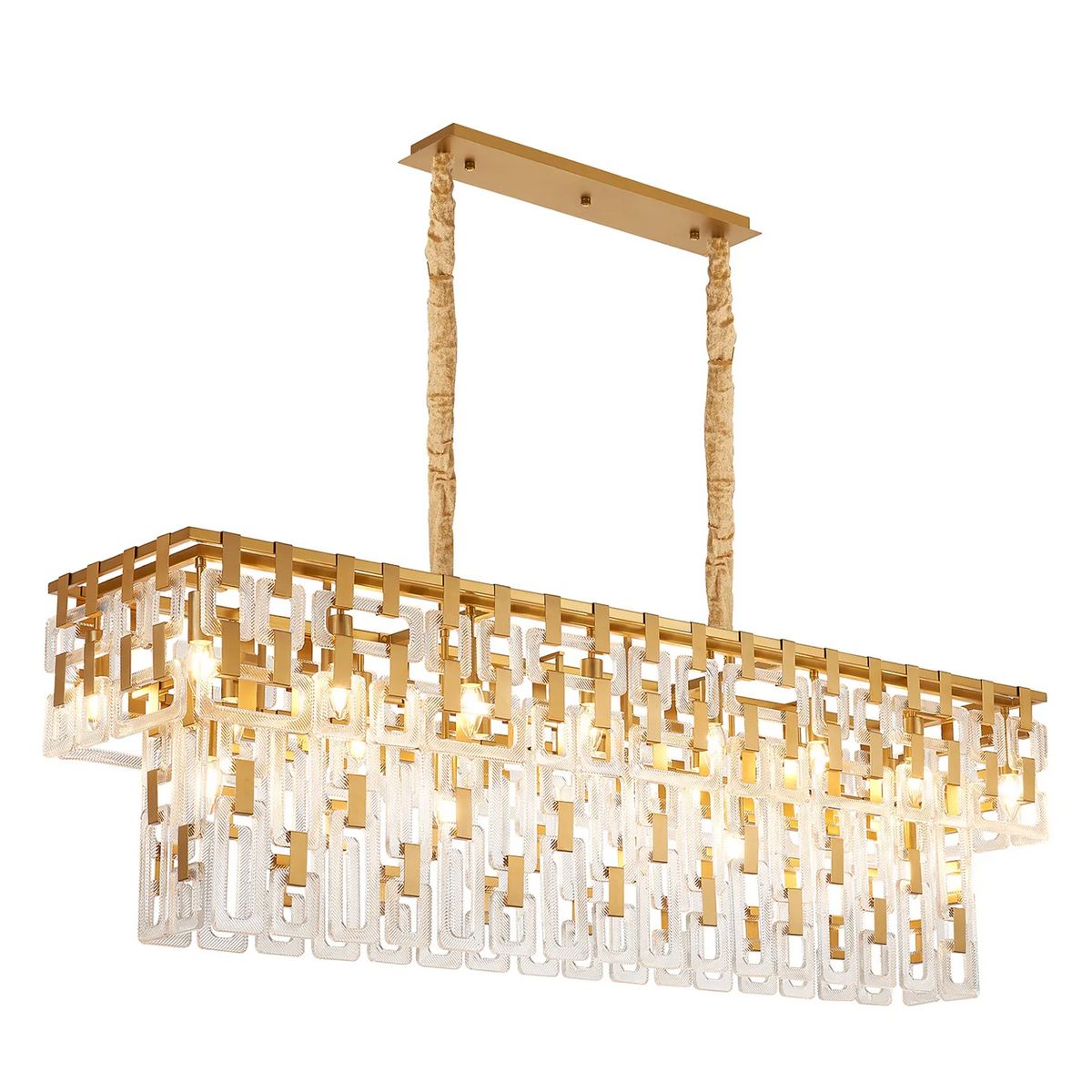 Heptonstall 1500mm Two Tier Linear Pendant in Matt Gold with Clear Glass