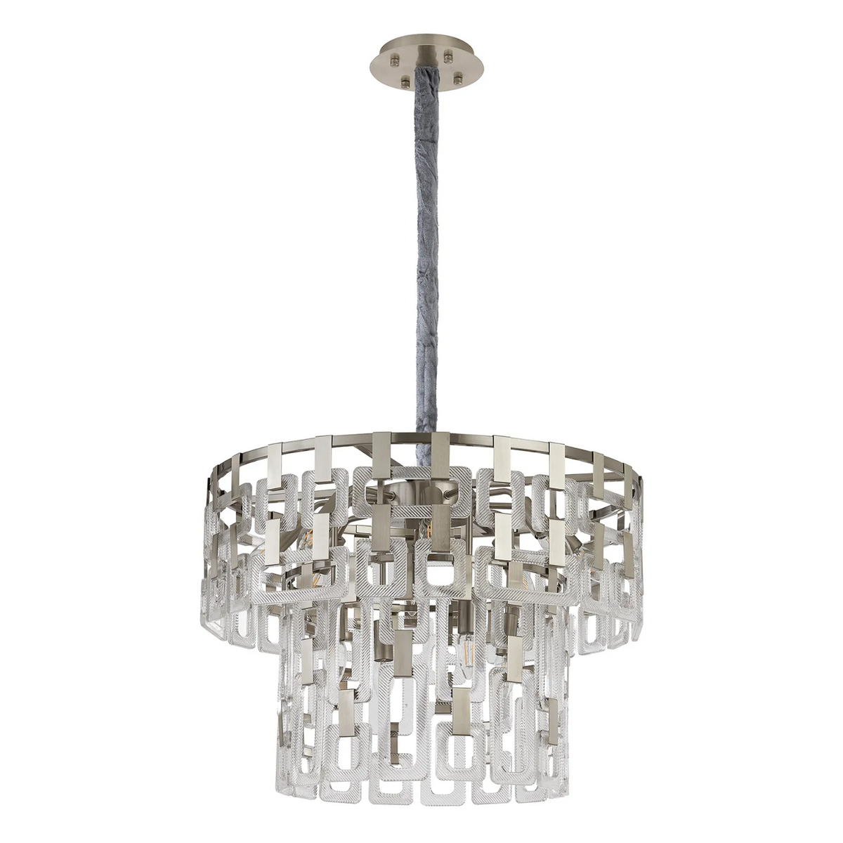 Heptonstall 620mm Two Tier Round Pendant in Satin Nickel with Clear Glass