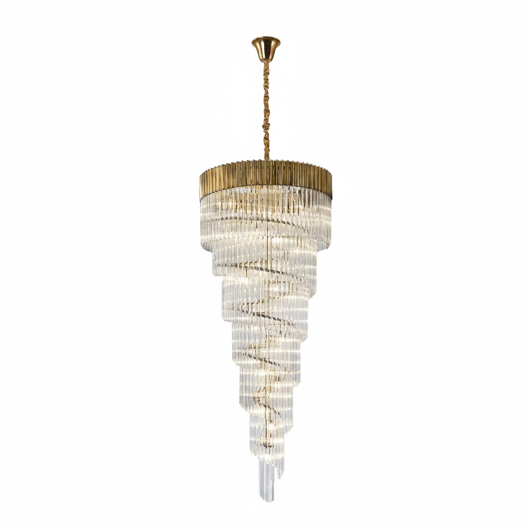 Tiered crystal chandelier with gold metal frame