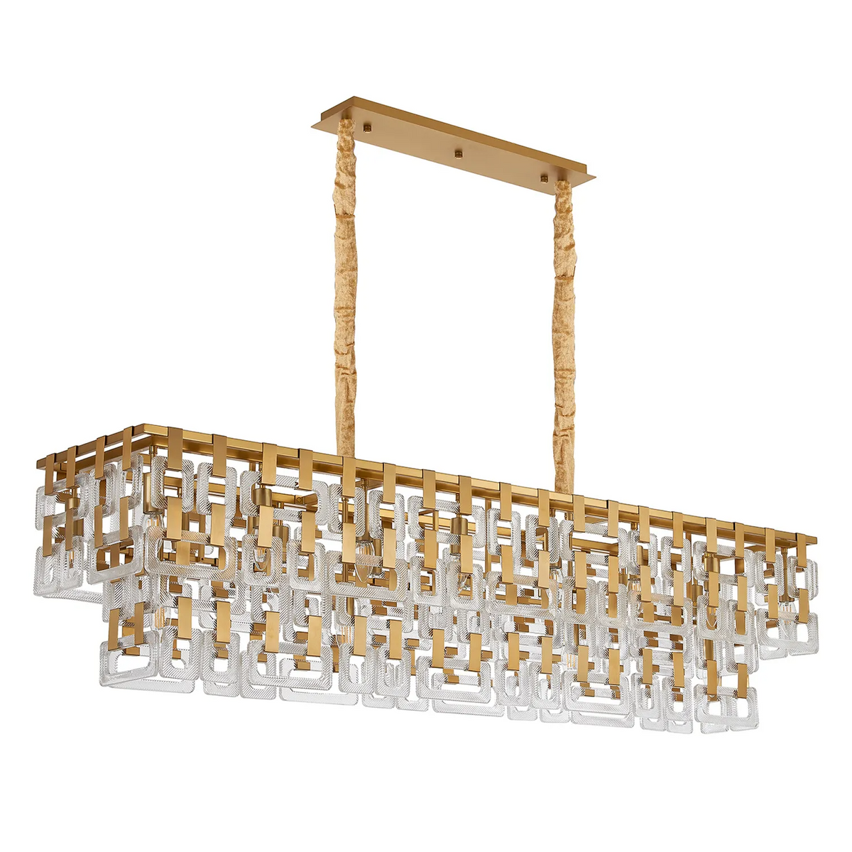 Heptonstall 1500mm Two Tier Linear Pendant in Matt Gold with Clear Glass