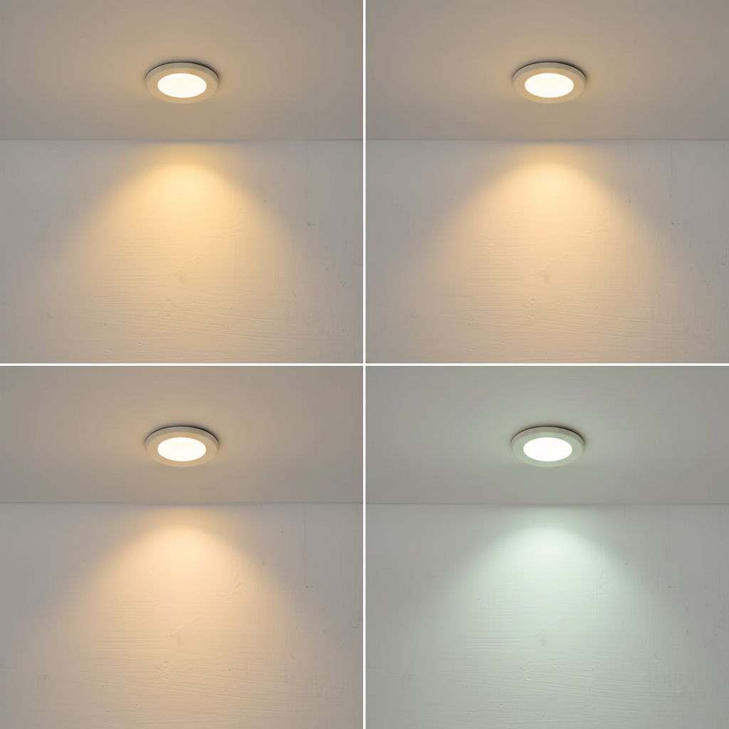 Four images showing different light temperatures from a recessed downlight