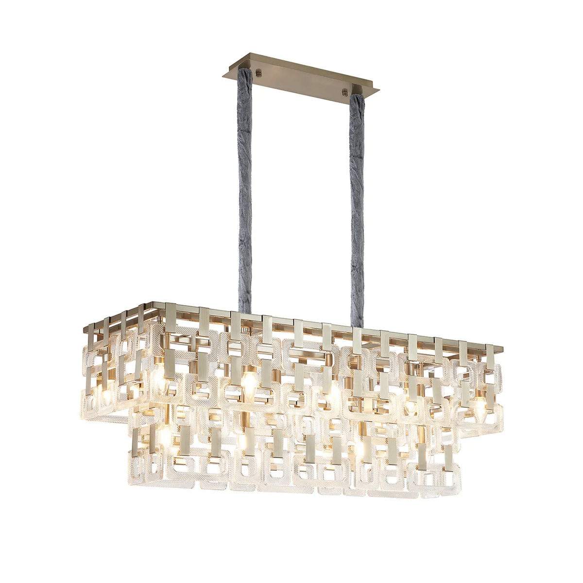 Heptonstall 1000mm Two Tier Linear Pendant in Satin Nickel with Clear Glass