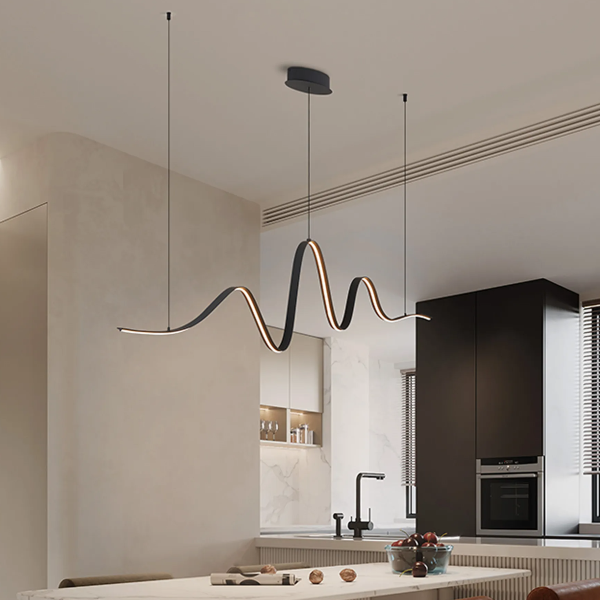 Amble Wave Dimmable LED Linear Pendant in Dark Grey
