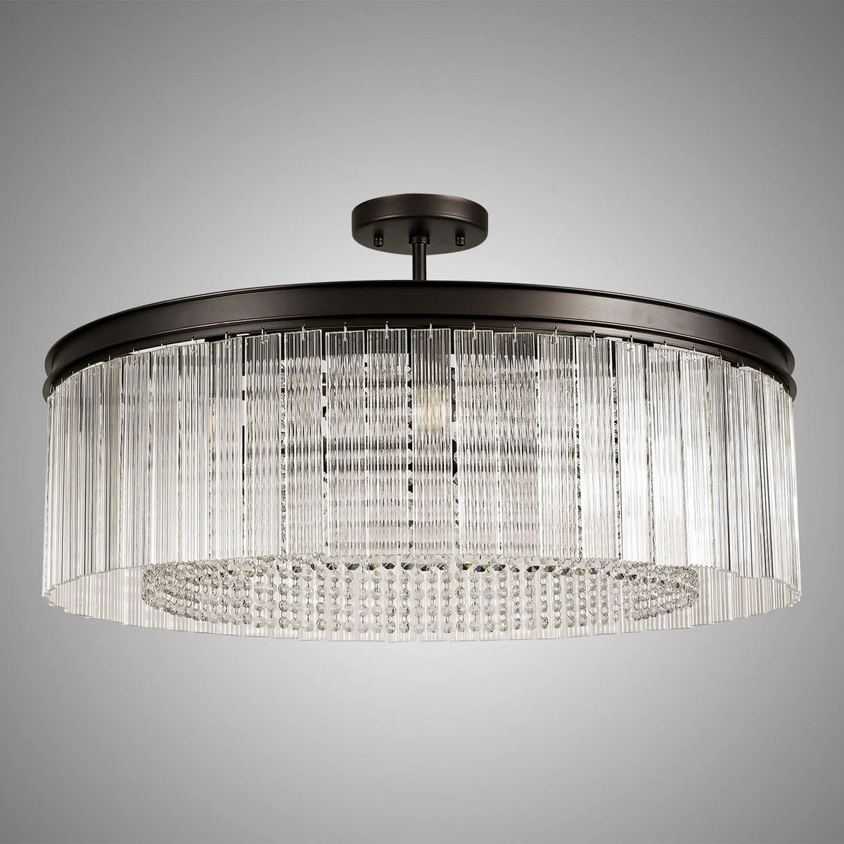 Beesands 800mm Pendant or Semi Flush in Brown Oxide with Clear Fluted Glass and Crystals