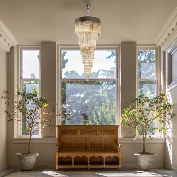 Kentisbeare 900mm 7 Tier 31 Lamp Chandelier in Brass & Cognac Glass