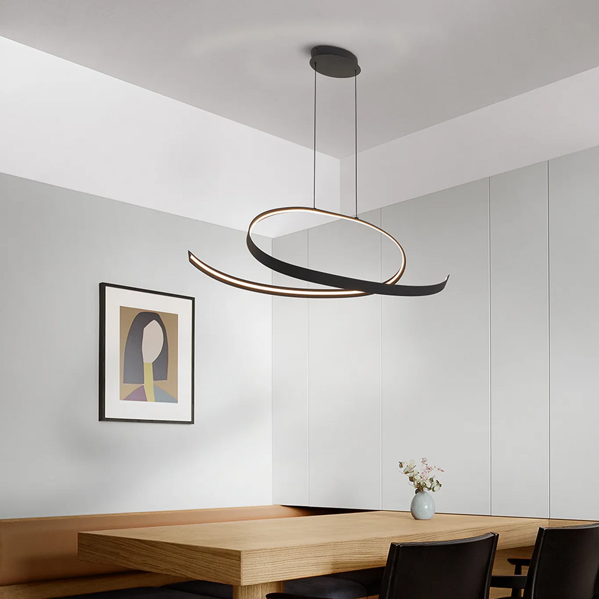 Amble Loop Dimmable LED Linear Pendant in Dark Grey