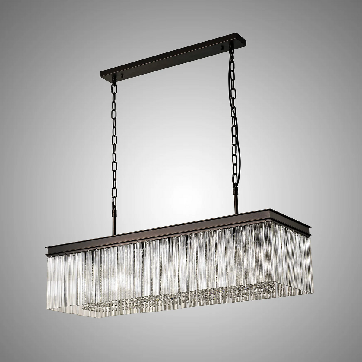 Beesands Linear Pendant or Semi Flush in Brown Oxide with Clear Fluted Glass and Crystals