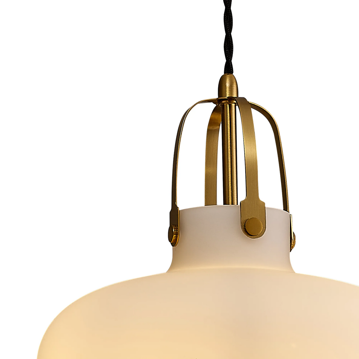 Bedlington Single Drop Pendant in Aged Brass with Opal Glass Shade