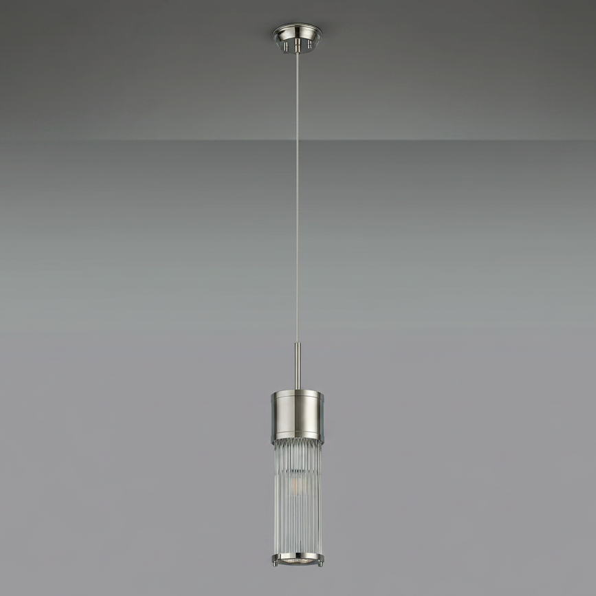 Tansley E14 IP44 Single Drop Pendant in Polished Nickel with Clear Glass Rods