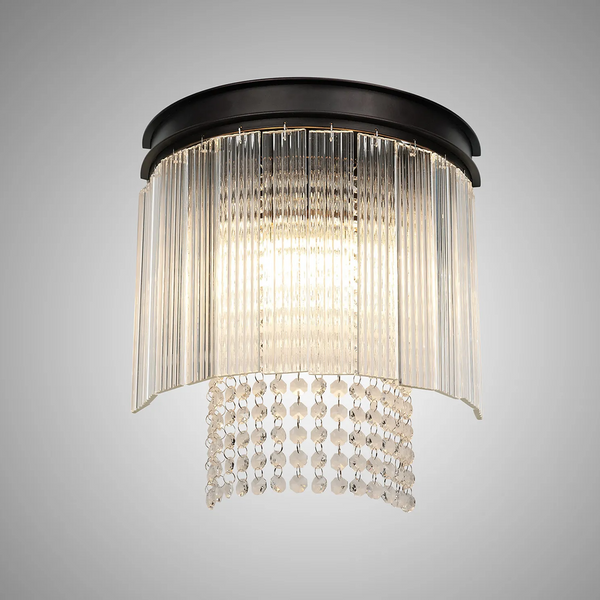 Beesands Wall Light in Brown Oxide with Clear Fluted Glass and Crystals