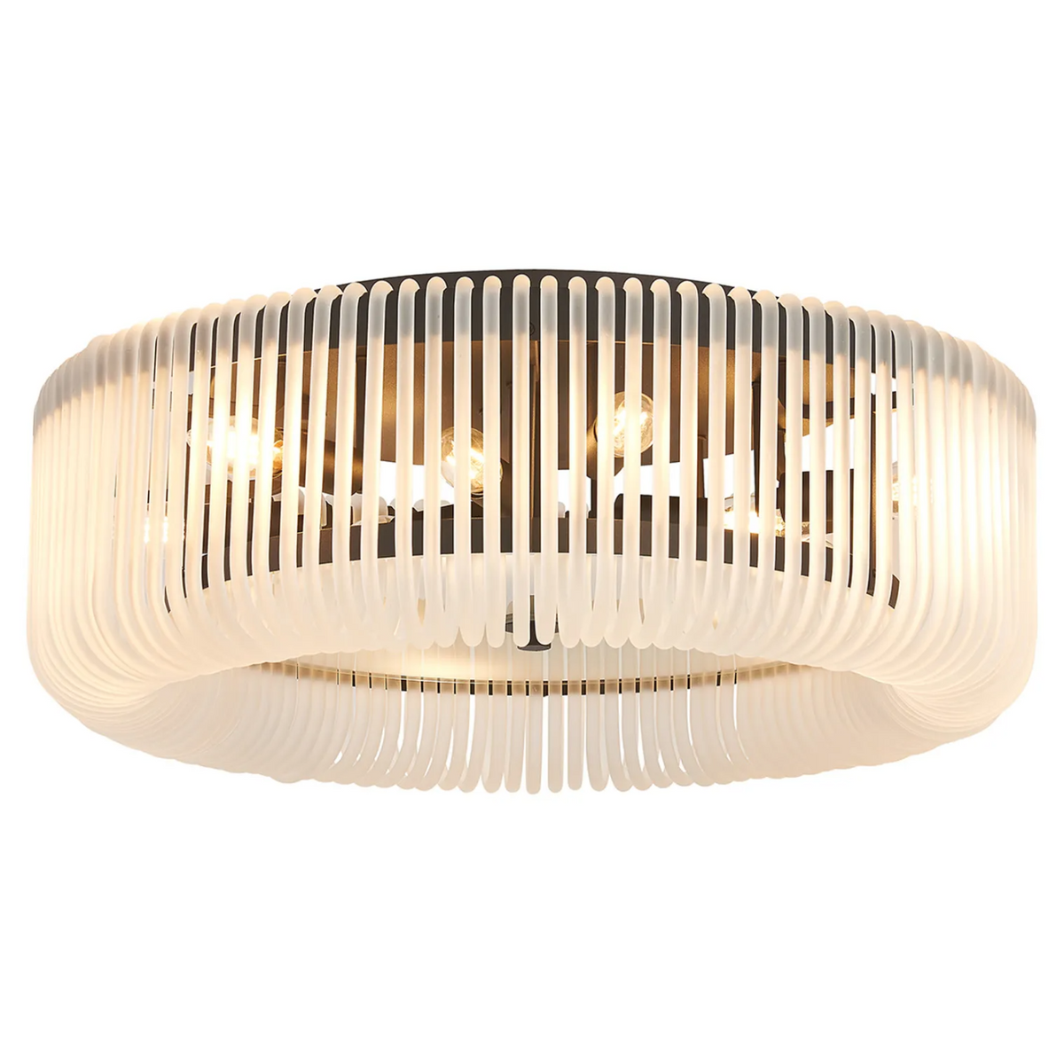 Jevington 600mm Flush Ceiling Light in Black with Frosted Glass