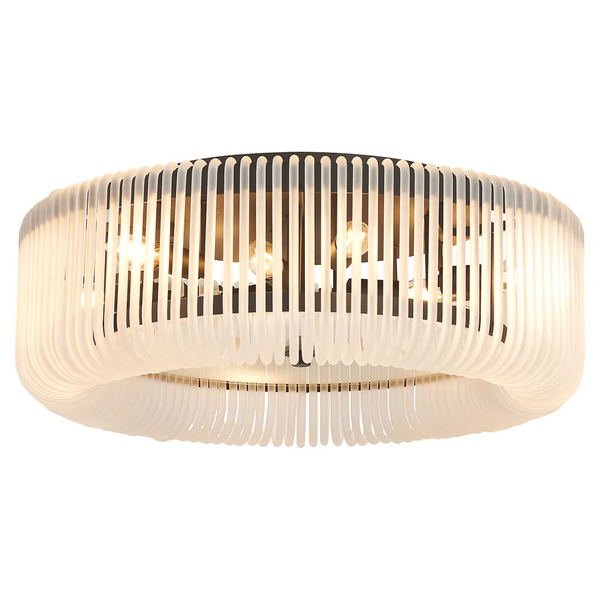 Jevington 600mm Flush Ceiling Light in Black with Frosted Glass
