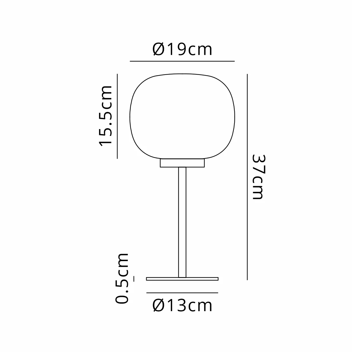 Lumiere Milton Small Oval Ball Tall Table Lamp dimensions: 37cm height, 19cm shade, 13cm base