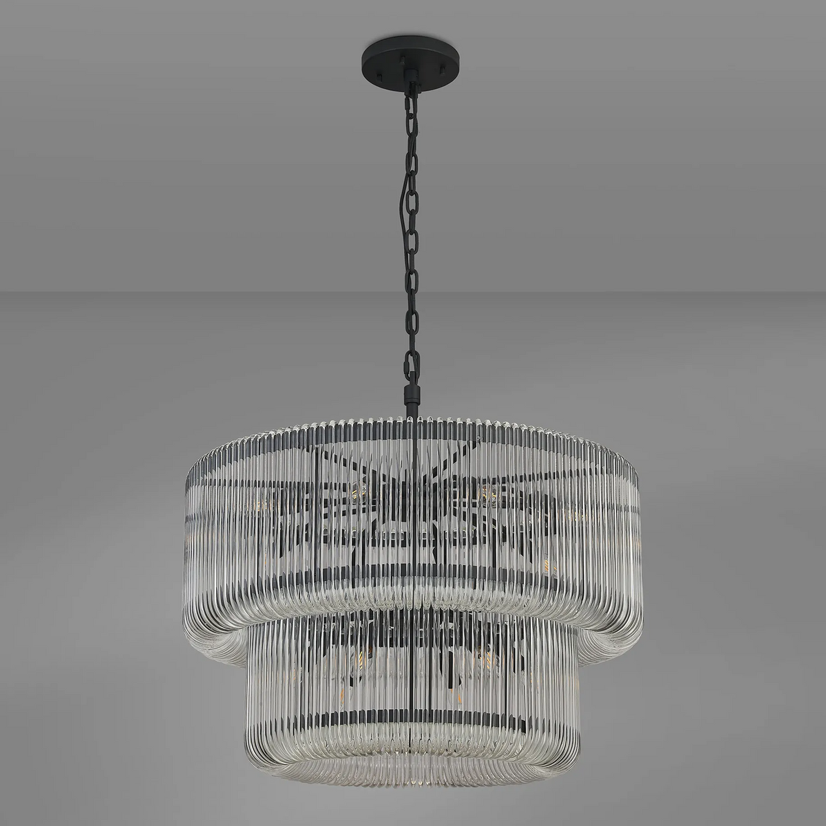 Jevington 780mm Two Tier Pendant or Semi Flush in Black with Clear Glass