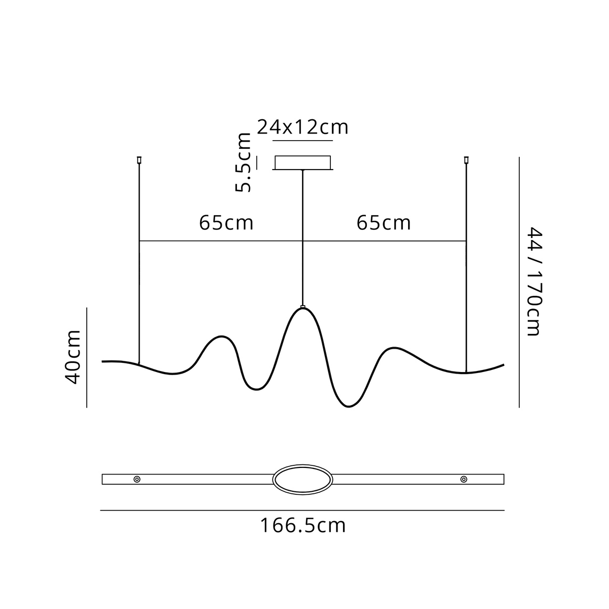 Amble Wave Dimmable LED Linear Pendant in Dark Grey