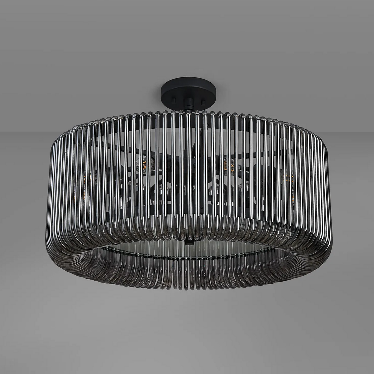 Jevington 600mm Pendant or Semi Flush in Black with Smoked Glass