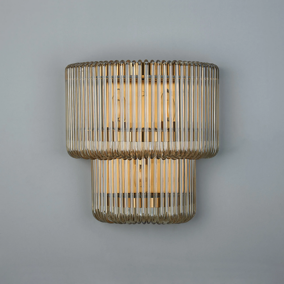 Jevington Large Two Tier Wall Light in Brass with Smoke Brown Glass