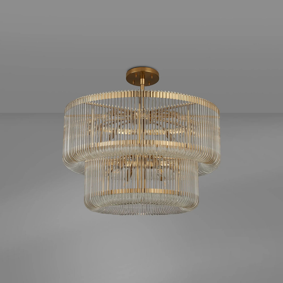 Jevington 780mm Two Tier Pendant or Semi Flush in Brass with Clear Glass
