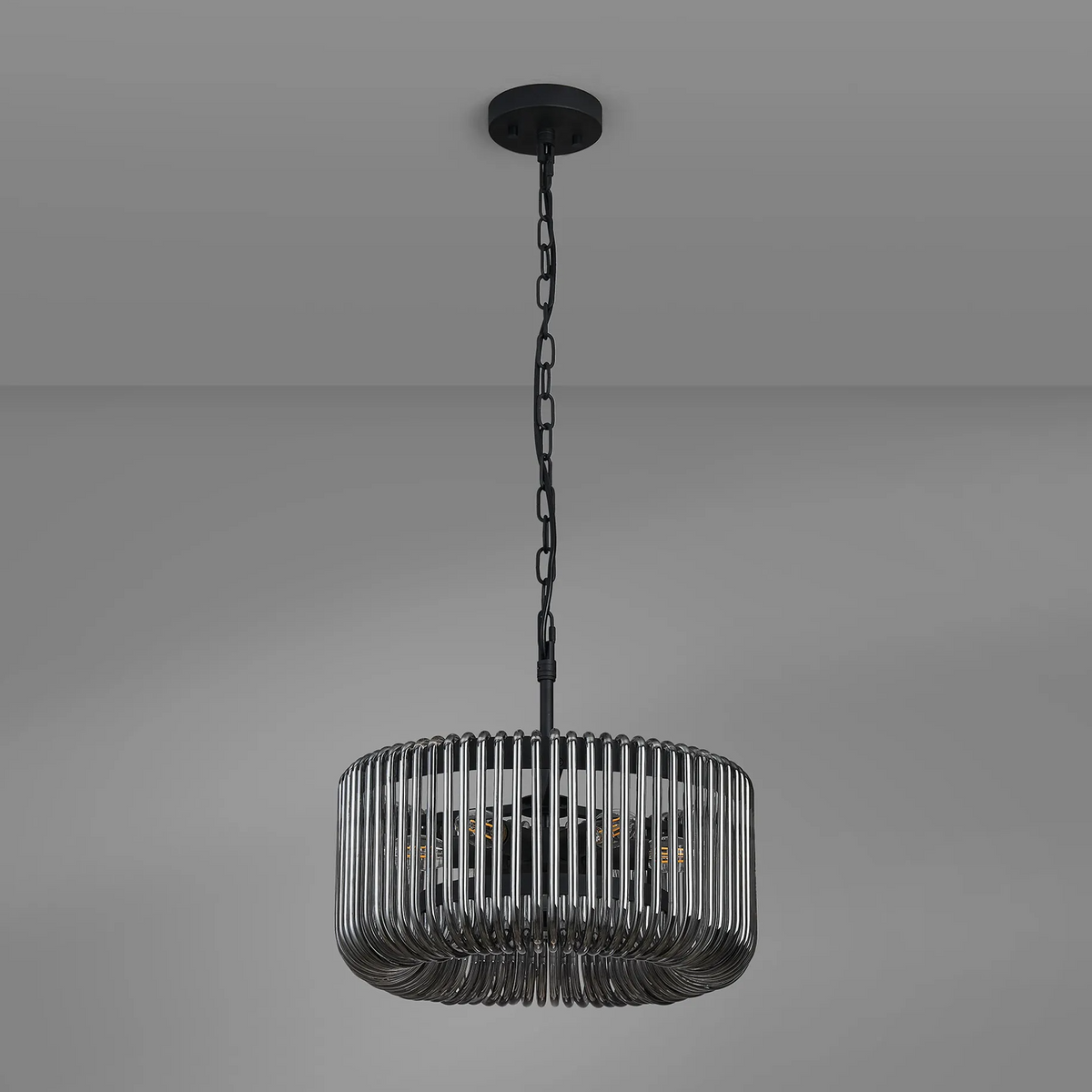 Jevington 400mm Pendant or Semi Flush in Black with Smoked Glass