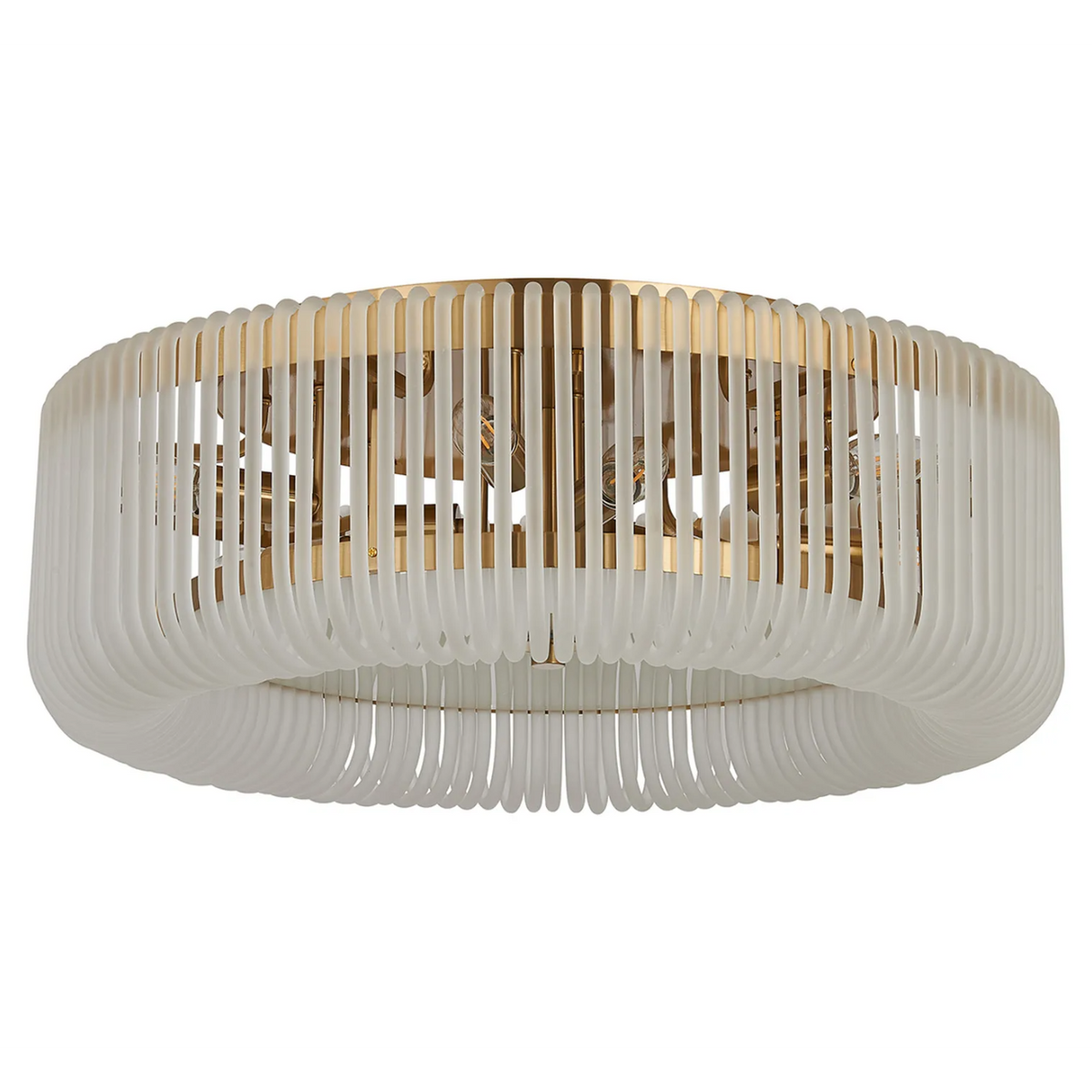 Jevington 600mm Flush Ceiling Light in Brass with Frosted Glass