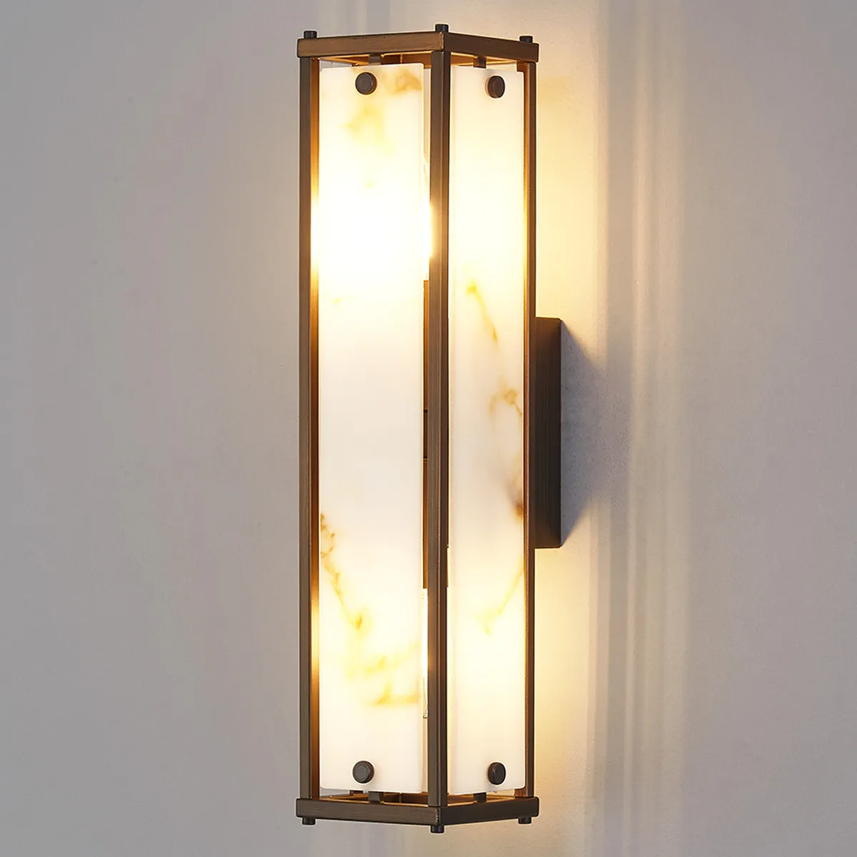Scarva IP44 400mm Rectangular Wall Light in Bronze with Brown Faux Alabaster