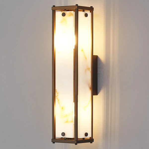 Scarva IP44 400mm Rectangular Wall Light in Bronze with Brown Faux Alabaster