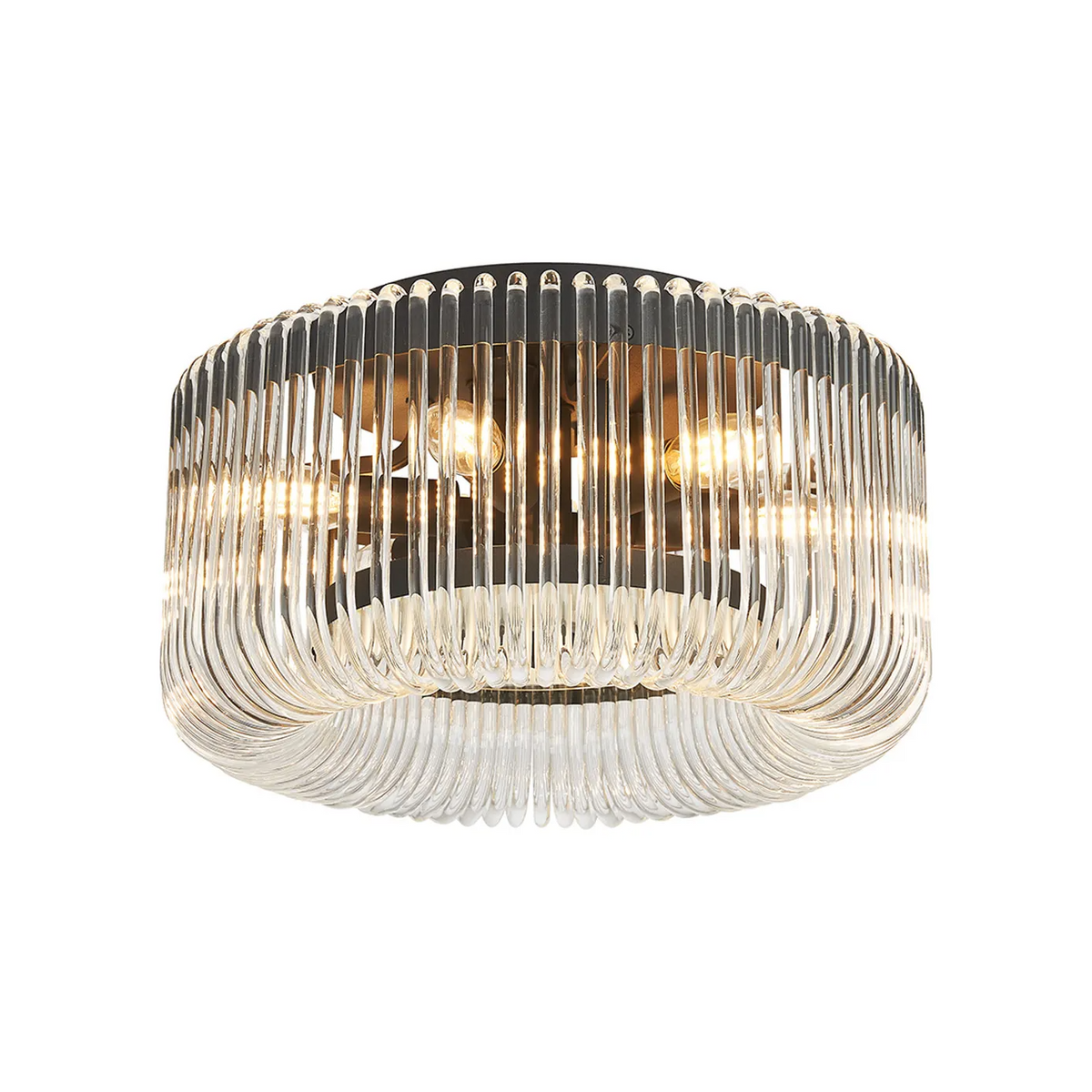 Jevington 400mm Flush Ceiling Light in Black with Clear Glass
