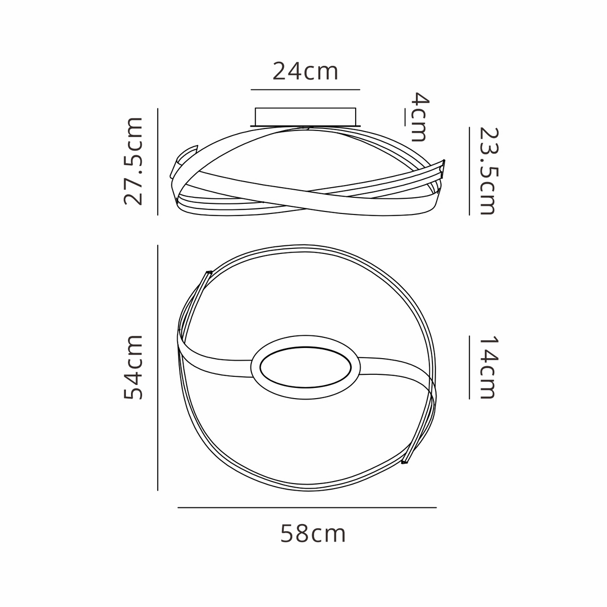 Amble Loop Dimmable LED Semi Flush Ceiling Light in Dark Grey